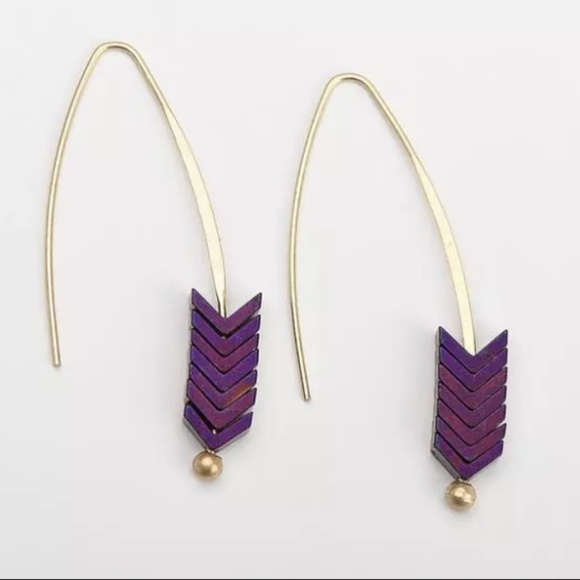 Purple Boho Chevron Hematite Earrings - Picture 1 of 2